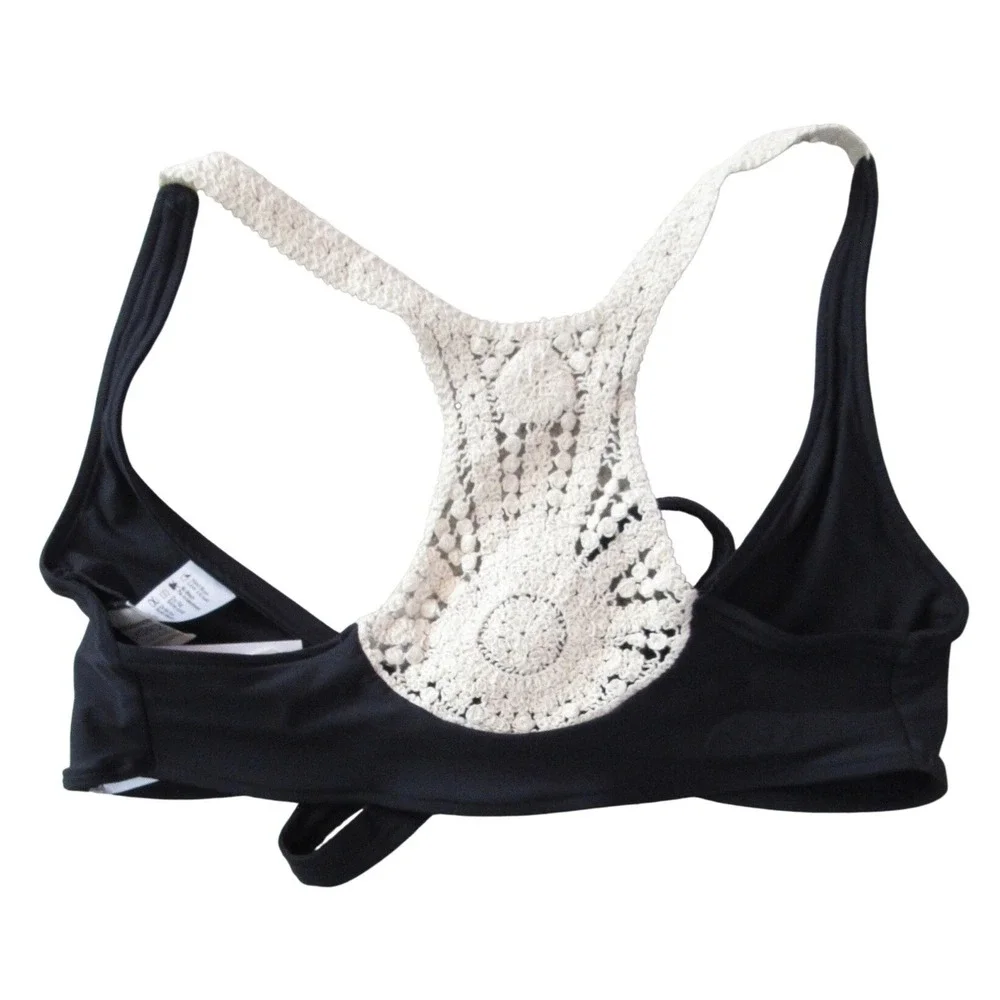 L*Space Crochet Bikini Top M NWT Black Strappy Back Indie Festival Coquette